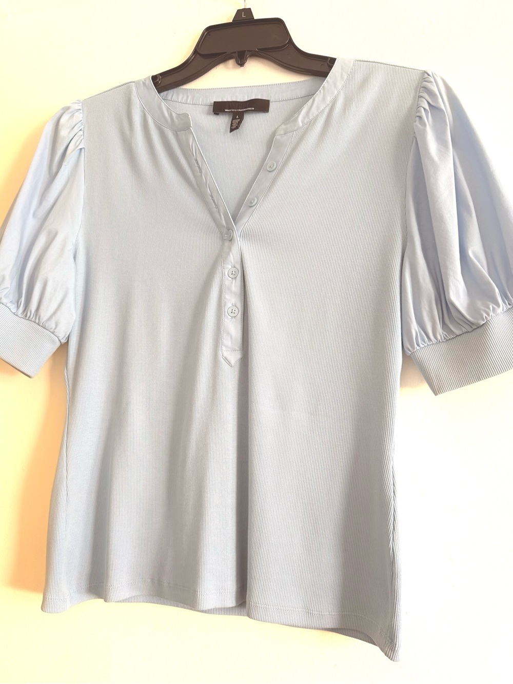 White House Black Market Light Blue Puff Sleeve Henley Top - Women